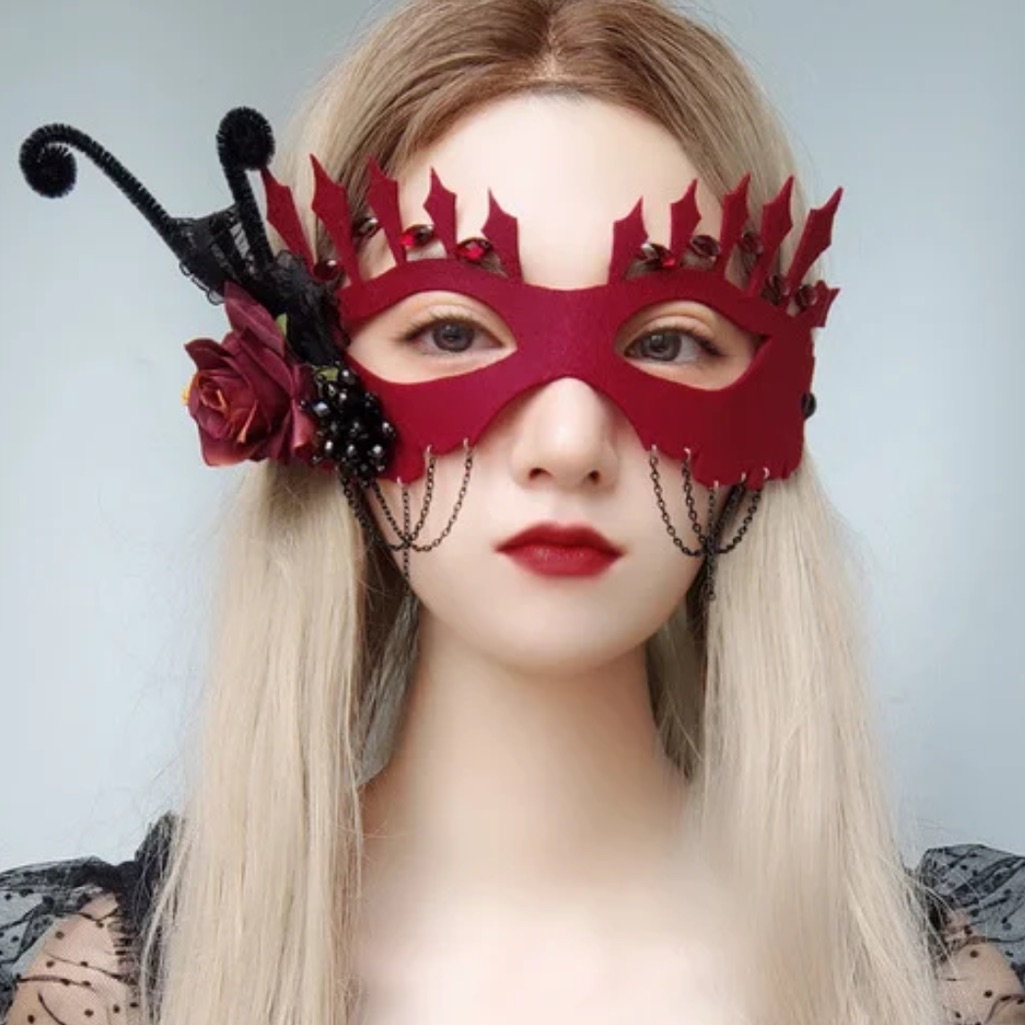 Halloween Red And Black Tassel Mask